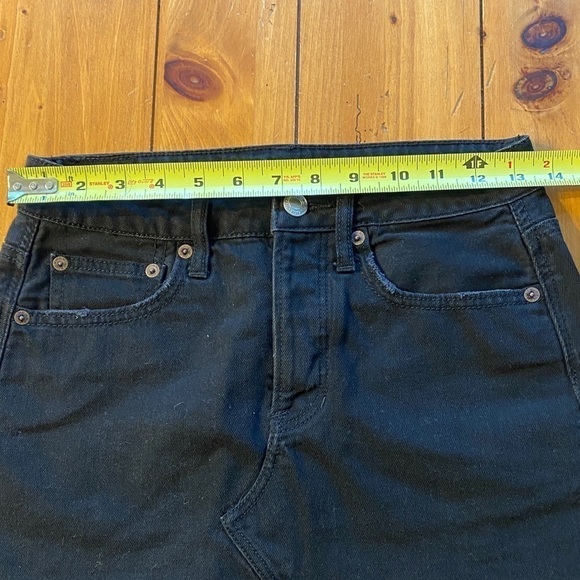 American Eagle Outfitters Hi Rise Festival Mini Jean Skirt Black Fringe Distress - Picture 11 of 12